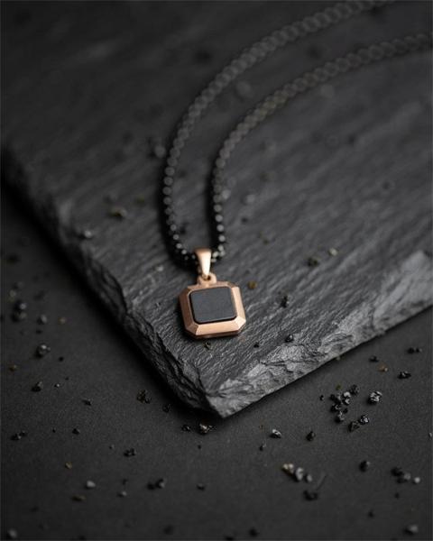 Titan/Stahl Halskette mit Bronze-Finish und Schwarz Achat Stein - Meraki Bronze